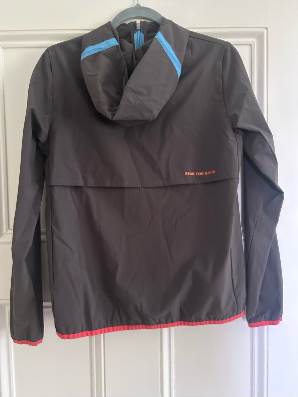 Cotopaxi Dark Gray Hooded Jacket with Coral Trim and Blue Zipper - Picture 2 of 2